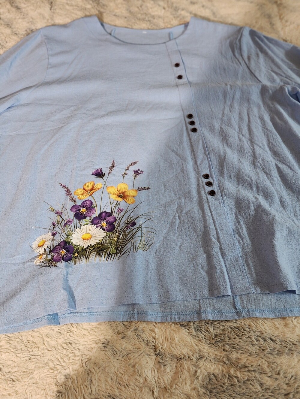 Light Blue Floral Accent Wo.ens Shirt
